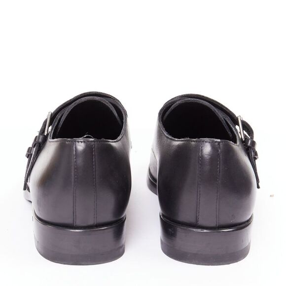 SAINT LAURENT black leather silver buckle double monk strap oxford shoes EU35.5 - Picture 5 of 10